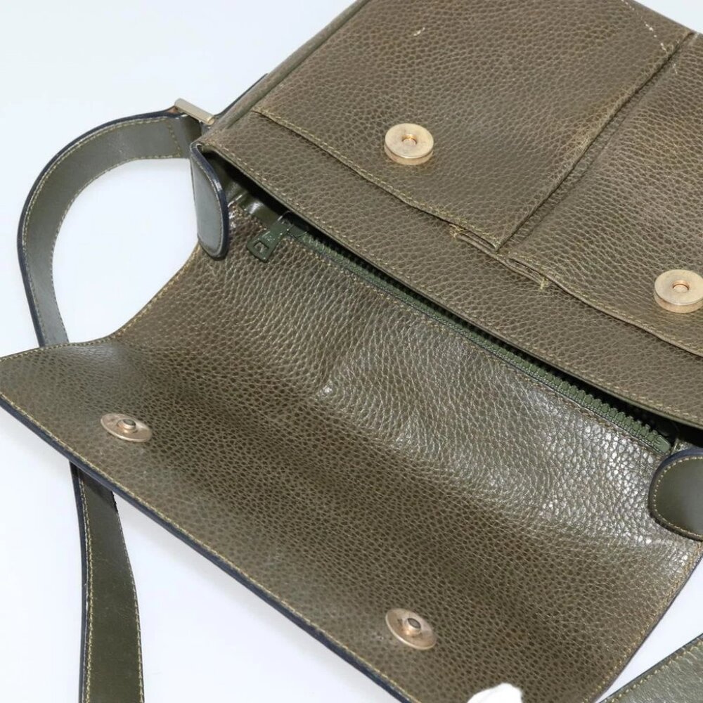 CELINE Shoulder Bag Leather Khaki Gold Auth KD335 - Picture 11 of 14